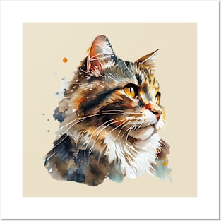 Watercolor Portrait of Fluffy Red Cat Posters and Art